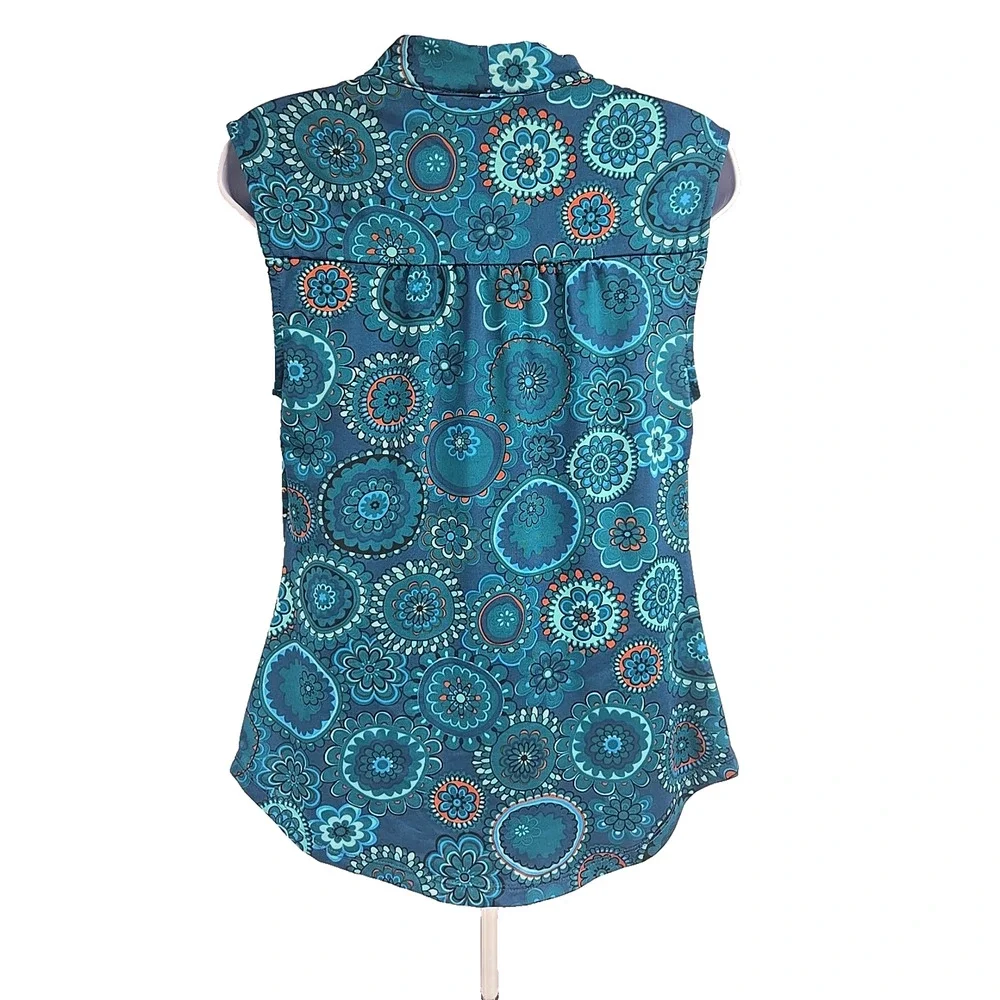 International Consept Womens Blouse Blues Cowl Neck Sleeveless Sequined Size M